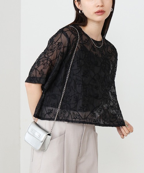 Bab(バブ)の「コード刺繍オーガンジーブラウス(シャツ/ブラウス・レディース・ホワイト系その他/ブラック・M)」の2枚目の写真