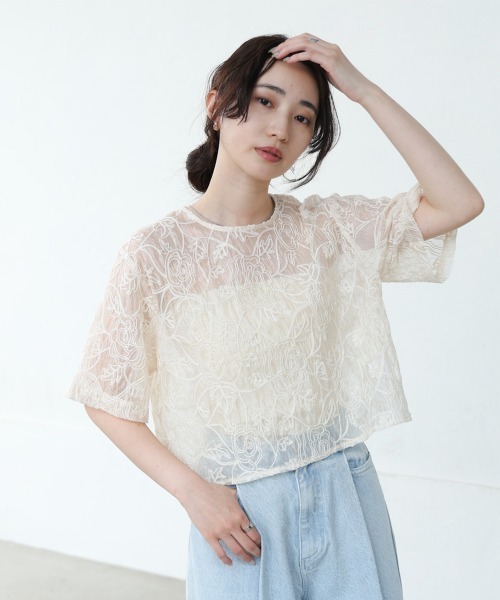 Bab(バブ)の「コード刺繍オーガンジーブラウス(シャツ/ブラウス・レディース・ホワイト系その他/ブラック・M)」の3枚目の写真