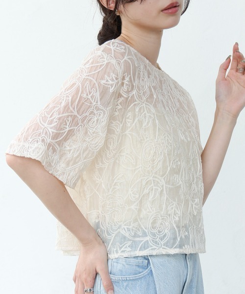 Bab(バブ)の「コード刺繍オーガンジーブラウス(シャツ/ブラウス・レディース・ホワイト系その他/ブラック・M)」の4枚目の写真