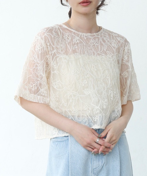 Bab(バブ)の「コード刺繍オーガンジーブラウス(シャツ/ブラウス・レディース・ホワイト系その他/ブラック・M)」の6枚目の写真
