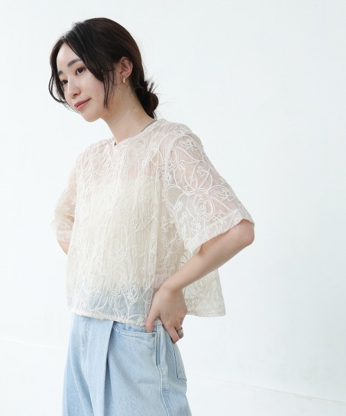 Bab(バブ)の「コード刺繍オーガンジーブラウス(シャツ/ブラウス・レディース・ホワイト系その他/ブラック・M)」の7枚目の写真