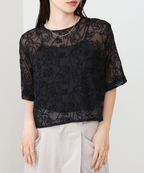 Bab(バブ)の「コード刺繍オーガンジーブラウス(シャツ/ブラウス・レディース・ホワイト系その他/ブラック・M)」の10枚目の写真