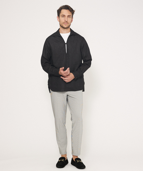 DESIGNWORKS(デザインワークス)の「リネン ワンピースカラー プルオーバーシャツ(シャツ/ブラウス・メンズ・ブラック/インディゴブルー/ホワイト・46/48/50)」の4枚目の写真