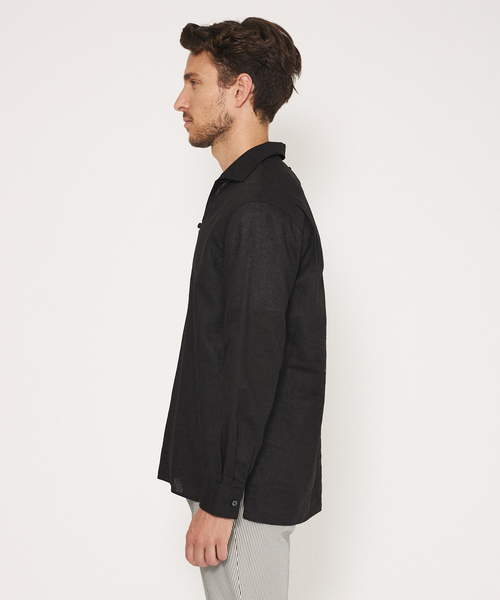 DESIGNWORKS(デザインワークス)の「リネン ワンピースカラー プルオーバーシャツ(シャツ/ブラウス・メンズ・ブラック/インディゴブルー/ホワイト・46/48/50)」の5枚目の写真