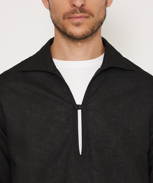 DESIGNWORKS(デザインワークス)の「リネン ワンピースカラー プルオーバーシャツ(シャツ/ブラウス・メンズ・ブラック/インディゴブルー/ホワイト・46/48/50)」の7枚目の写真