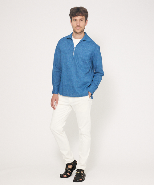 DESIGNWORKS(デザインワークス)の「リネン ワンピースカラー プルオーバーシャツ(シャツ/ブラウス・メンズ・ブラック/インディゴブルー/ホワイト・46/48/50)」の13枚目の写真