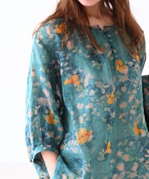 sanpo kuschel（サンポクシェル）の「一目惚れ水彩花リネンブラウストップス（シャツ/ブラウス）」