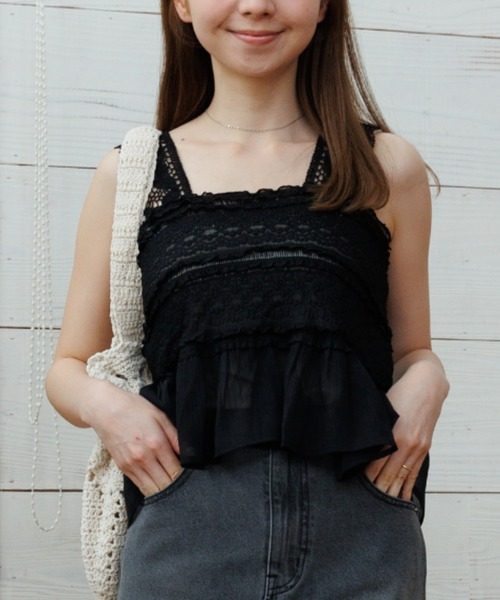 flower(フラワー)の「サニーレースビスチェ(キャミソール・レディース・ホワイト/ブラック・FREE)」の2枚目の写真