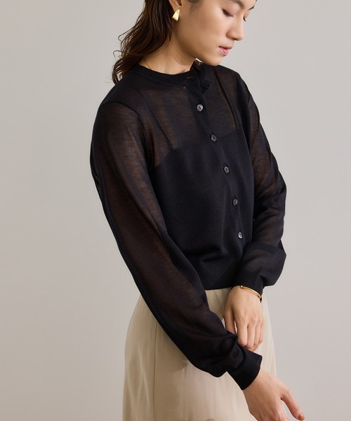 ROPE'（ロペ）の「【洗える】LEVITAクルーネックシアーカーディガン（カーディガン/ボレロ・レディース・ベージュ系その他/ブラック・FREE）」の13枚目の写真