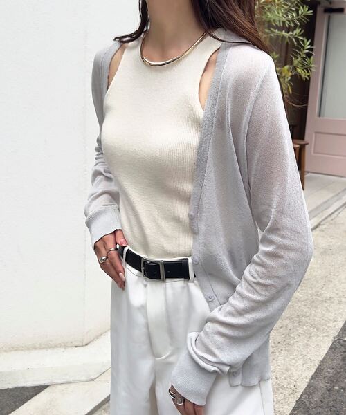 KOBE LETTUCE（コウベレタス）の「[ M/L/XL 接触冷感 ] ベーシックシアーニットカーディガン（カーディガン/ボレロ・レディース・ブラック/ライトグレー/アイボリー/ピンク・XL/M/L）」の3枚目の写真