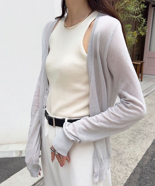KOBE LETTUCE（コウベレタス）の「[ M/L/XL 接触冷感 ] ベーシックシアーニットカーディガン（カーディガン/ボレロ・レディース・ブラック/ライトグレー/アイボリー/ピンク・XL/M/L）」の16枚目の写真