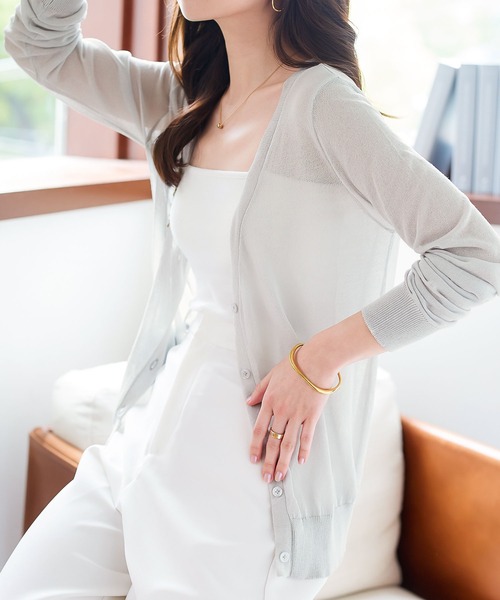 KOBE LETTUCE（コウベレタス）の「[ M/L/XL 接触冷感 ] ベーシックシアーニットカーディガン（カーディガン/ボレロ・レディース・ブラック/ライトグレー/アイボリー/ピンク・XL/M/L）」の15枚目の写真