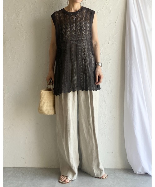 She's Closet(シーズクローゼット)の「フレンチスリーブクロシェ透かし編みニットトップス(ニット/セーター・レディース・ベージュ/チャコールグレー/ブラック・FREE)」の21枚目の写真