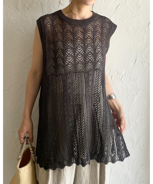 She's Closet(シーズクローゼット)の「フレンチスリーブクロシェ透かし編みニットトップス(ニット/セーター・レディース・ベージュ/チャコールグレー/ブラック・FREE)」の15枚目の写真