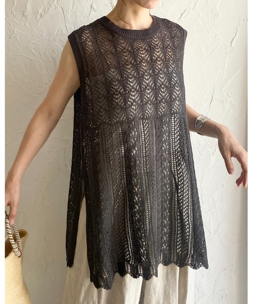 She's Closet(シーズクローゼット)の「フレンチスリーブクロシェ透かし編みニットトップス(ニット/セーター・レディース・ベージュ/チャコールグレー/ブラック・FREE)」の17枚目の写真