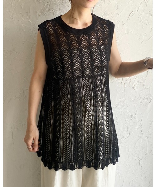 She's Closet(シーズクローゼット)の「フレンチスリーブクロシェ透かし編みニットトップス(ニット/セーター・レディース・ベージュ/チャコールグレー/ブラック・FREE)」の18枚目の写真