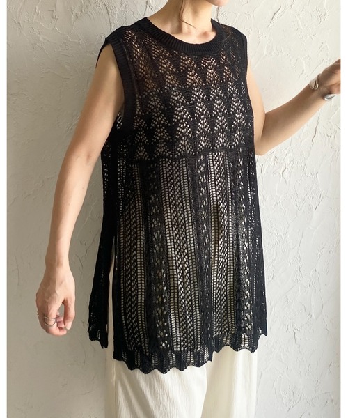 She's Closet(シーズクローゼット)の「フレンチスリーブクロシェ透かし編みニットトップス(ニット/セーター・レディース・ベージュ/チャコールグレー/ブラック・FREE)」の19枚目の写真