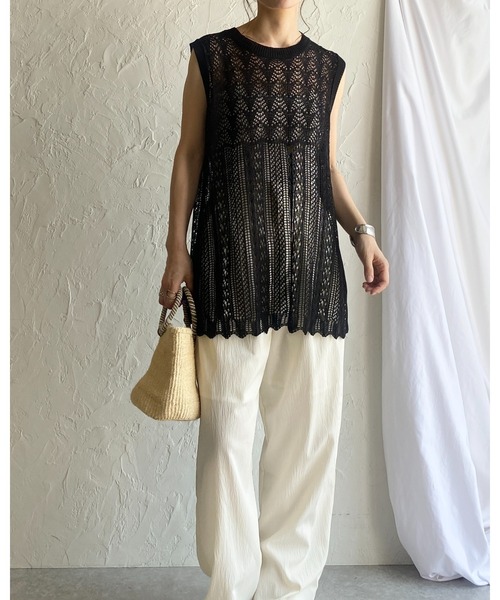 She's Closet(シーズクローゼット)の「フレンチスリーブクロシェ透かし編みニットトップス(ニット/セーター・レディース・ベージュ/チャコールグレー/ブラック・FREE)」の10枚目の写真