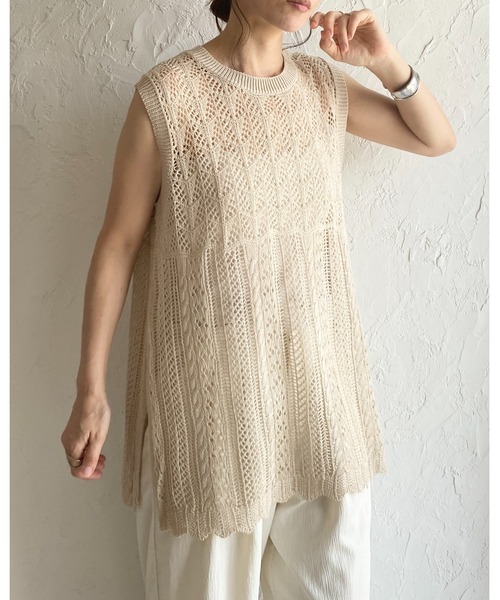 She's Closet(シーズクローゼット)の「フレンチスリーブクロシェ透かし編みニットトップス(ニット/セーター・レディース・ベージュ/チャコールグレー/ブラック・FREE)」の13枚目の写真