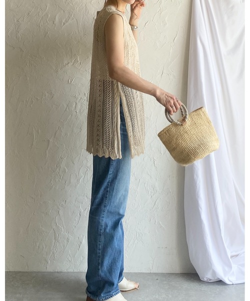 She's Closet(シーズクローゼット)の「フレンチスリーブクロシェ透かし編みニットトップス(ニット/セーター・レディース・ベージュ/チャコールグレー/ブラック・FREE)」の5枚目の写真