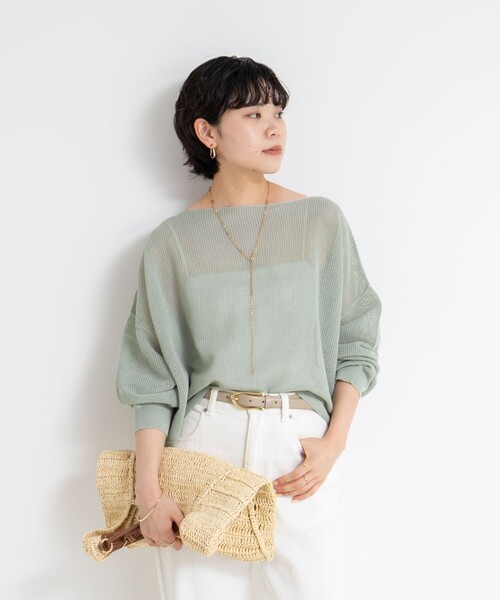 NOLLEY’S(ノーリーズ)の「《手洗い可能》ドライメッシュショートプルオーバーニット(ニット/セーター・レディース・ミント/ボルドー/ブラック・FREE)」の6枚目の写真