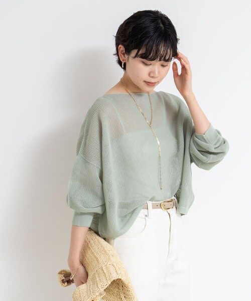 NOLLEY’S(ノーリーズ)の「《手洗い可能》ドライメッシュショートプルオーバーニット(ニット/セーター・レディース・ミント/ボルドー/ブラック・FREE)」の5枚目の写真