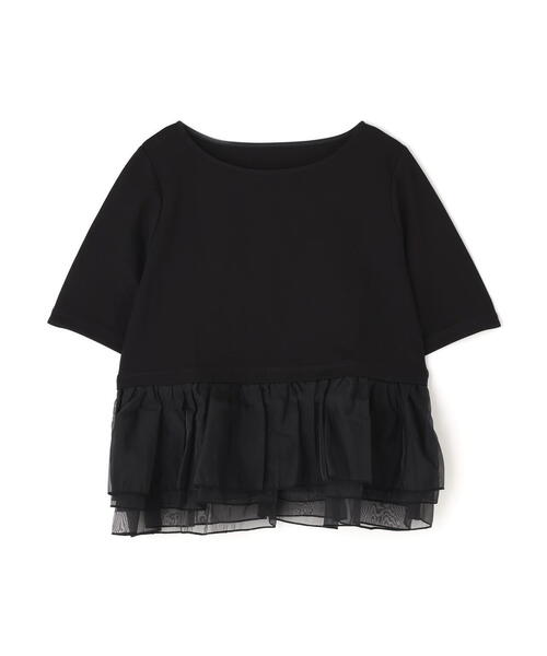 NATURAL BEAUTY BASIC（ナチュラルビューティーベーシック）の「◇シフォンドッキングペプラムカットソー（Tシャツ/カットソー・レディース・グレー系その他/ブラック/オフホワイト・FREE）」の6枚目の写真