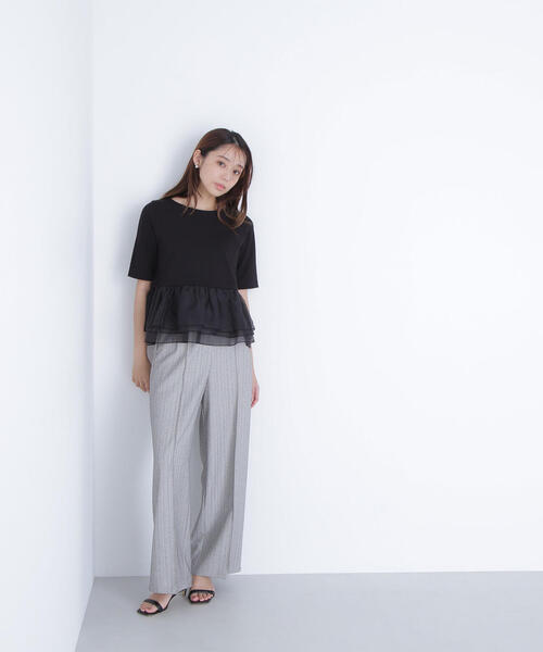 NATURAL BEAUTY BASIC（ナチュラルビューティーベーシック）の「◇シフォンドッキングペプラムカットソー（Tシャツ/カットソー・レディース・グレー系その他/ブラック/オフホワイト・FREE）」の9枚目の写真