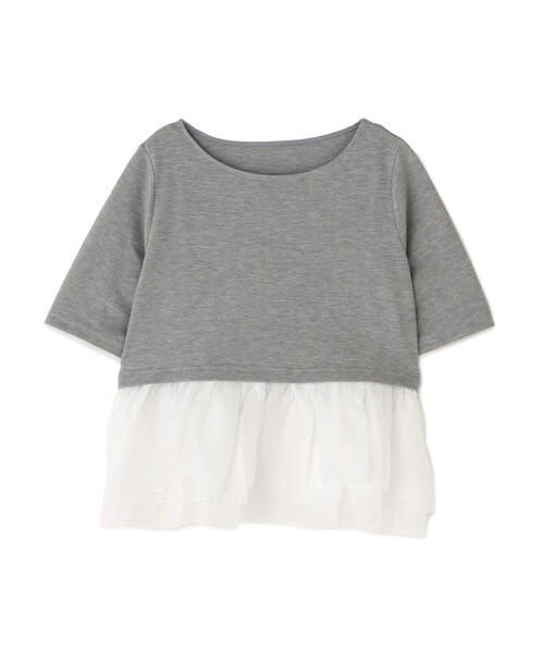 NATURAL BEAUTY BASIC（ナチュラルビューティーベーシック）の「◇シフォンドッキングペプラムカットソー（Tシャツ/カットソー・レディース・グレー系その他/ブラック/オフホワイト・FREE）」の14枚目の写真