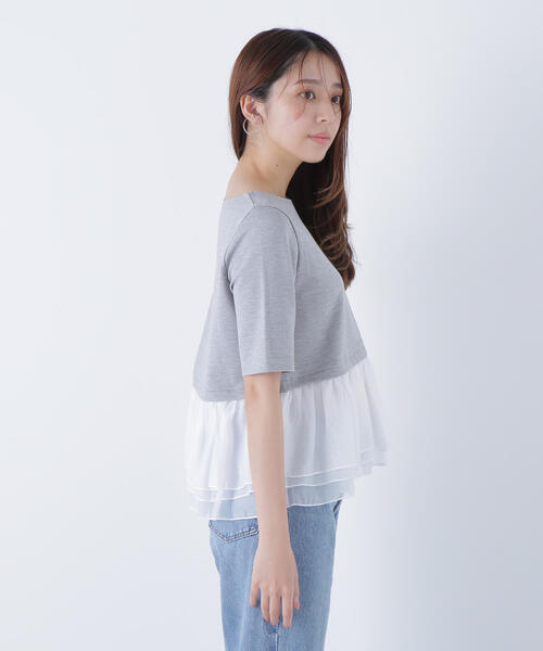 NATURAL BEAUTY BASIC（ナチュラルビューティーベーシック）の「◇シフォンドッキングペプラムカットソー（Tシャツ/カットソー・レディース・グレー系その他/ブラック/オフホワイト・FREE）」の22枚目の写真