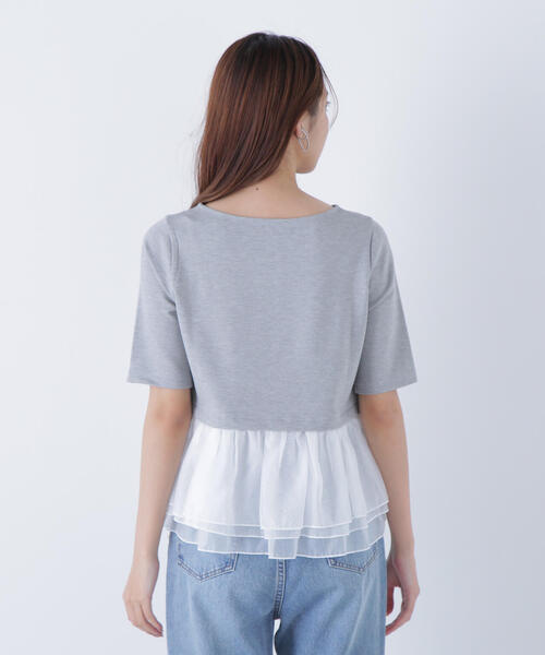NATURAL BEAUTY BASIC(ナチュラルビューティーベーシック)の「◇シフォンドッキングペプラムカットソー(Tシャツ/カットソー・レディース・グレー系その他/ブラック/オフホワイト・FREE)」の18枚目の写真