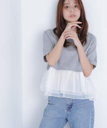 NATURAL BEAUTY BASIC | ◇シフォンドッキングペプラムカットソー(Tシャツ/カットソー)
