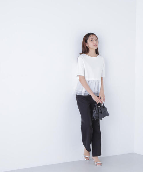 NATURAL BEAUTY BASIC（ナチュラルビューティーベーシック）の「◇シフォンドッキングペプラムカットソー（Tシャツ/カットソー・レディース・グレー系その他/ブラック/オフホワイト・FREE）」の5枚目の写真