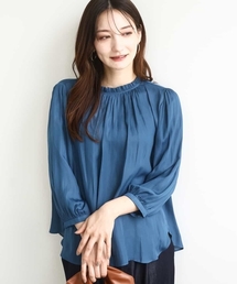 MK MICHEL KLEIN | フリルギャザーネックサテンブラウス/接触冷感/洗える(シャツ/ブラウス)