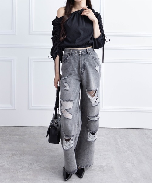 CLEAR BASIC（クリアベーシック）の「マルチway袖シャーリングブラウス [着回し力抜群 大人 カジュアル]（シャツ/ブラウス・レディース・ボルドー/テラコッタ/アイボリー/ブラック・F）」の6枚目の写真