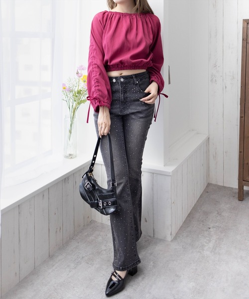 CLEAR BASIC（クリアベーシック）の「マルチway袖シャーリングブラウス [着回し力抜群 大人 カジュアル]（シャツ/ブラウス・レディース・ボルドー/テラコッタ/アイボリー/ブラック・F）」の9枚目の写真