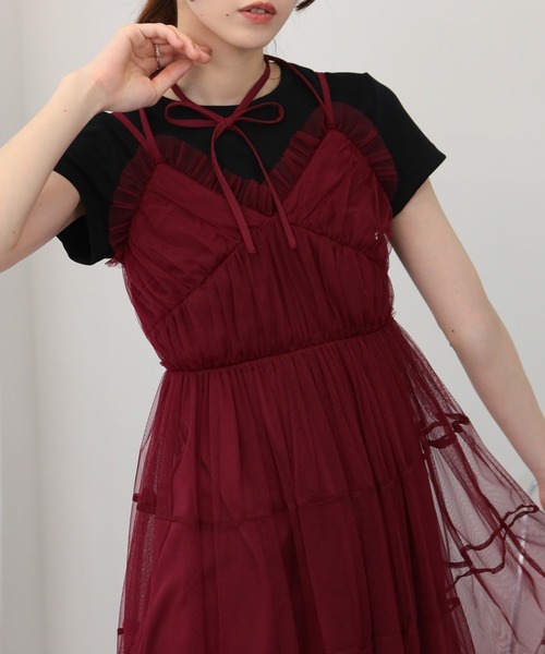 pumpkin port(パンプキンポート)の「チュールフリル キャミワンピース(ワンピース・レディース・グレー/ブラック/ベージュ/ワインレッド・M)」の10枚目の写真