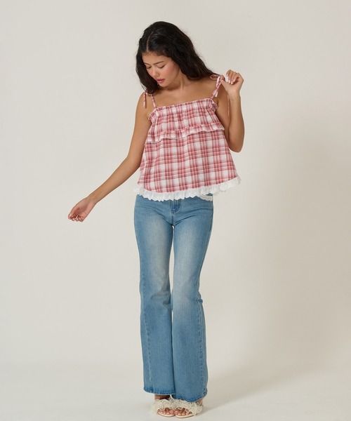 TINA：JOJUN（ティーナジョジュン）の「肩リボン チェック チュニック TINA：JOJUN（Tシャツ/カットソー・レディース・レッド/ブルー・M）」の7枚目の写真