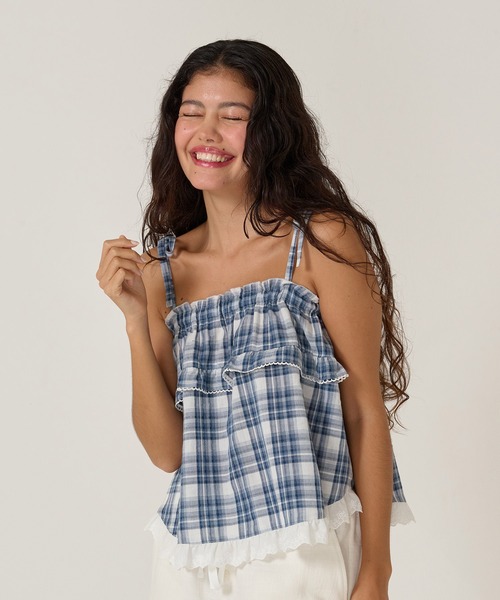 TINA：JOJUN（ティーナジョジュン）の「肩リボン チェック チュニック TINA：JOJUN（Tシャツ/カットソー・レディース・レッド/ブルー・M）」の13枚目の写真