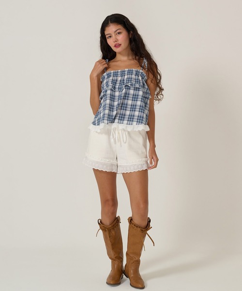 TINA：JOJUN（ティーナジョジュン）の「肩リボン チェック チュニック TINA：JOJUN（Tシャツ/カットソー・レディース・レッド/ブルー・M）」の15枚目の写真