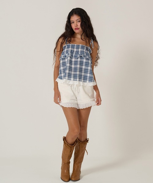 TINA：JOJUN（ティーナジョジュン）の「肩リボン チェック チュニック TINA：JOJUN（Tシャツ/カットソー・レディース・レッド/ブルー・M）」の16枚目の写真