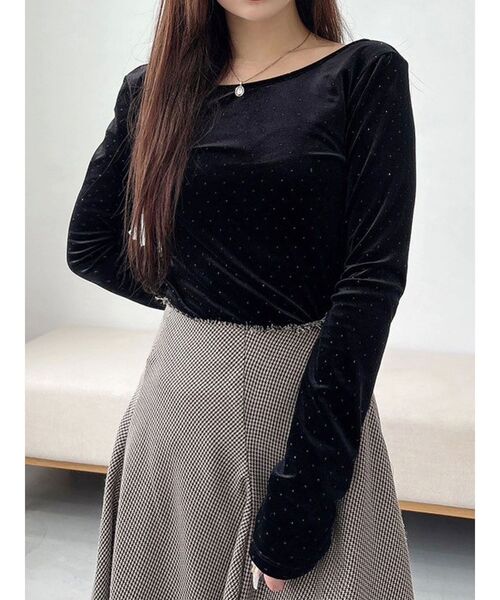 tシャツ 「OUNNOUN」シャイニーベロアトップス レディース OUNNOUN】シャイニーベロアトップス（Tシャツ/カットソー
