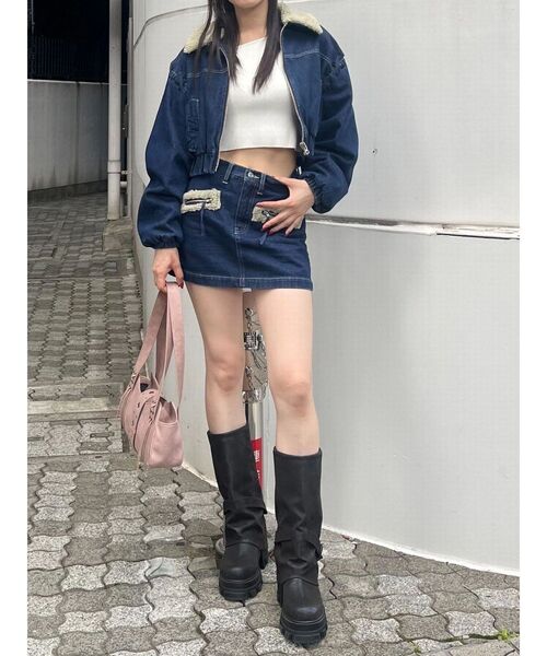 EMODA（エモダ）の「ボアカラーデニムブルゾン（ブルゾン・レディース・インディゴブルー/ブルー/ブラック・FREE）」の6枚目の写真