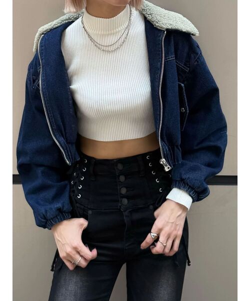 EMODA（エモダ）の「ボアカラーデニムブルゾン（ブルゾン・レディース・インディゴブルー/ブルー/ブラック・FREE）」の10枚目の写真