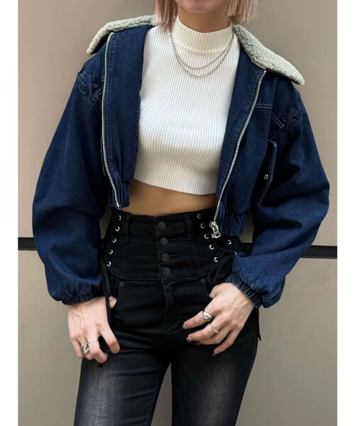 EMODA（エモダ）の「ボアカラーデニムブルゾン（ブルゾン・レディース・インディゴブルー/ブルー/ブラック・FREE）」の11枚目の写真