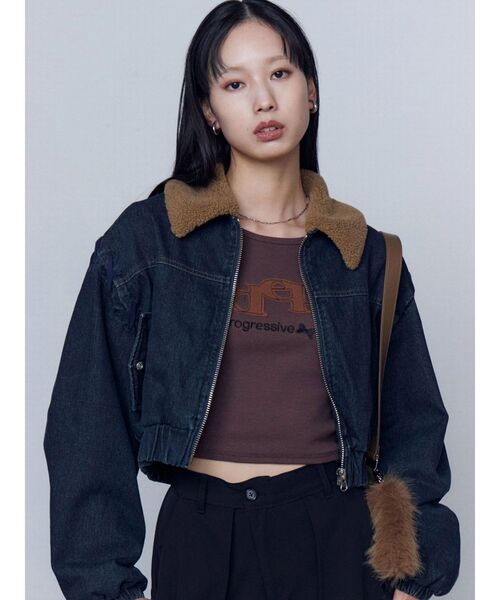 EMODA（エモダ）の「ボアカラーデニムブルゾン（ブルゾン・レディース・インディゴブルー/ブルー/ブラック・FREE）」の4枚目の写真