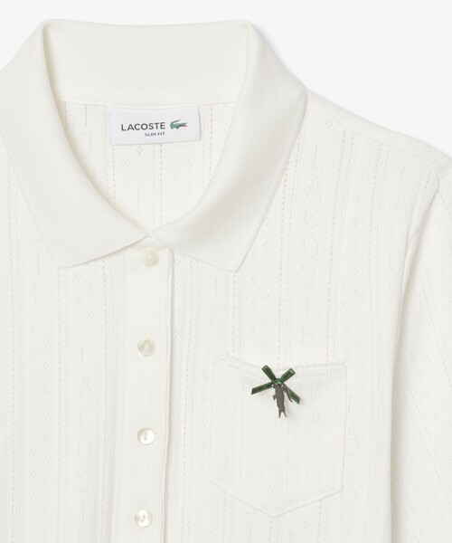 レース調 リボン付き ポインテルニット 半袖ポロシャツ（ポロシャツ