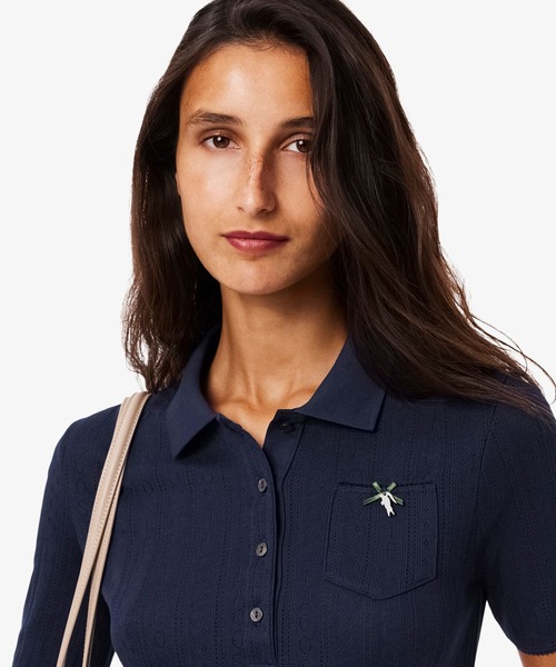 LACOSTE（ラコステ）の「レース調 リボン付き ポインテルニット 半袖ポロシャツ（ポロシャツ・レディース・ホワイト/ネイビー/ライトグリーン・34/36/40/38）」の12枚目の写真
