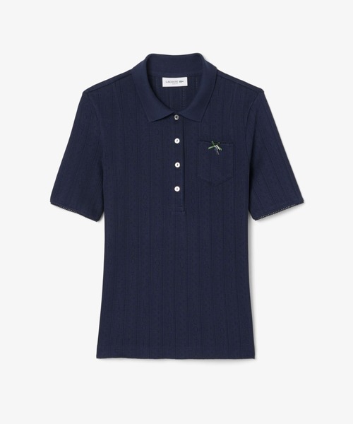 CHEMISE LACOSTE ラコステ 半袖 サマーニット ポロシャツ L レース調 リボン付き ポインテルニット 半袖ポロシャツ