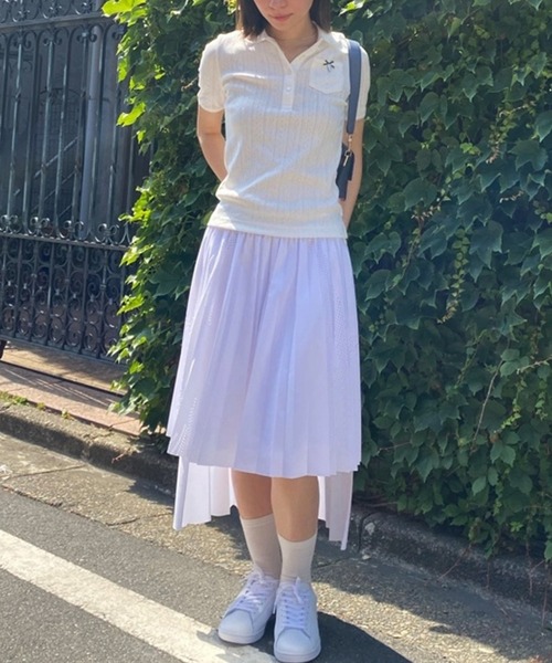 LACOSTE（ラコステ）の「レース調 リボン付き ポインテルニット 半袖ポロシャツ（ポロシャツ・レディース・ホワイト/ネイビー/ライトグリーン・34/36/40/38）」の4枚目の写真